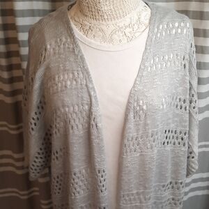 Elegant Gray Open-Knit Long Women's Sweater Size XL